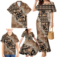 Bula Fiji Plumeria Tagimoucia Salusalu Mocha Family Matching Mermaid Dress and Hawaiian Shirt Kaiviti Masi - Polynesian Pride