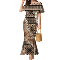 Bula Fiji Plumeria Tagimoucia Salusalu Mocha Family Matching Mermaid Dress and Hawaiian Shirt Kaiviti Masi - Polynesian Pride