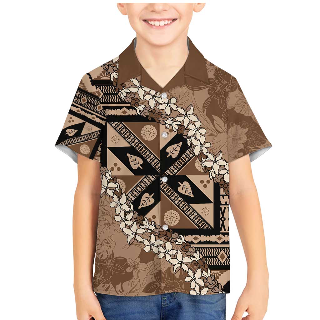 Bula Fiji Plumeria Tagimoucia Salusalu Mocha Family Matching Mermaid Dress and Hawaiian Shirt Kaiviti Masi - Polynesian Pride