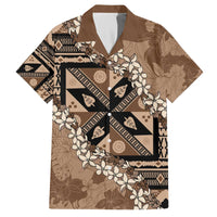 Bula Fiji Plumeria Tagimoucia Salusalu Mocha Family Matching Off The Shoulder Long Sleeve Dress and Hawaiian Shirt Kaiviti Masi - Polynesian Pride