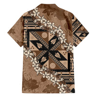 Bula Fiji Plumeria Tagimoucia Salusalu Mocha Family Matching Off The Shoulder Long Sleeve Dress and Hawaiian Shirt Kaiviti Masi - Polynesian Pride