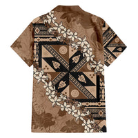 Bula Fiji Plumeria Tagimoucia Salusalu Mocha Family Matching Off Shoulder Short Dress and Hawaiian Shirt Kaiviti Masi - Polynesian Pride