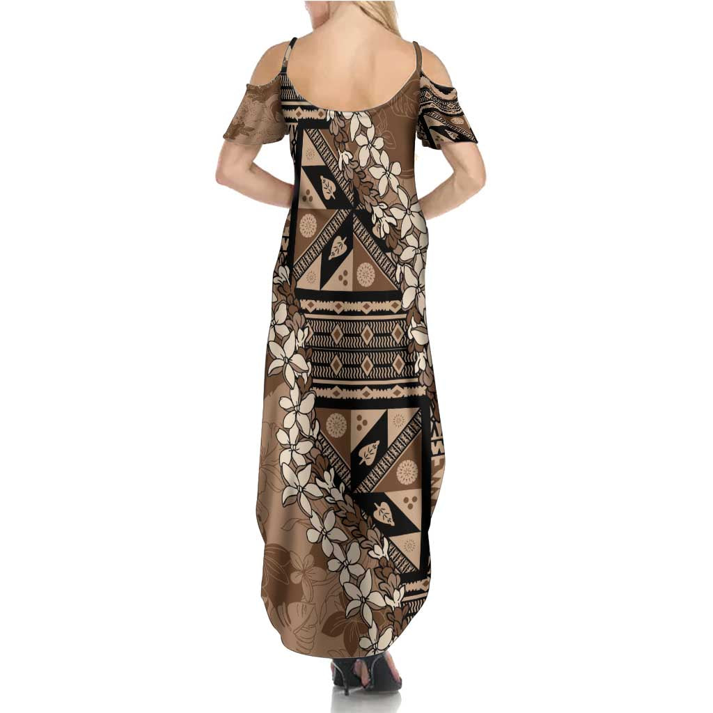 Bula Fiji Plumeria Tagimoucia Salusalu Mocha Family Matching Summer Maxi Dress and Hawaiian Shirt Kaiviti Masi - Polynesian Pride