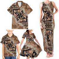 Bula Fiji Plumeria Tagimoucia Salusalu Mocha Family Matching Tank Maxi Dress and Hawaiian Shirt Kaiviti Masi - Polynesian Pride