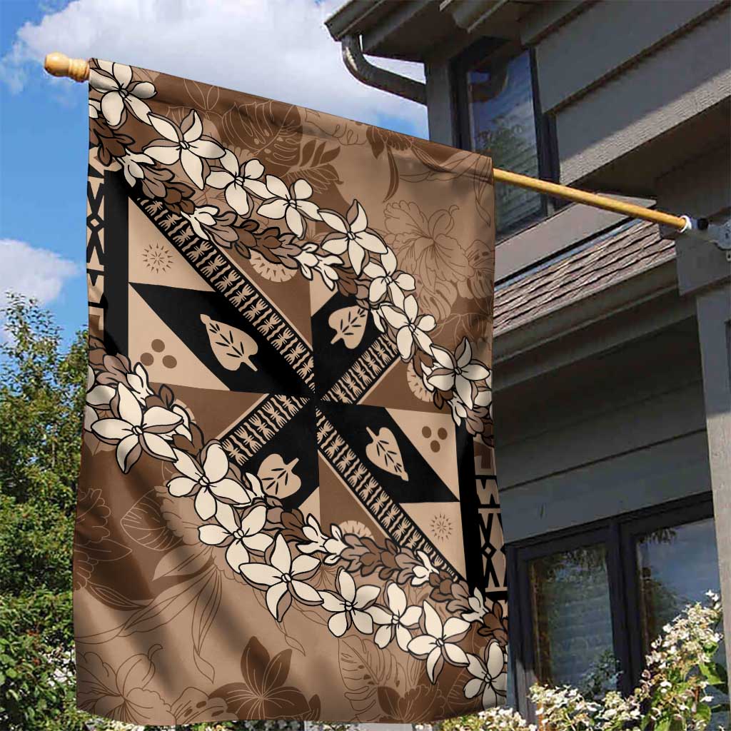 Bula Fiji Plumeria Tagimoucia Salusalu Mocha Garden Flag Kaiviti Masi - Polynesian Pride