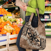 Bula Fiji Plumeria Tagimoucia Salusalu Mocha Grocery Bag Kaiviti Masi - Polynesian Pride