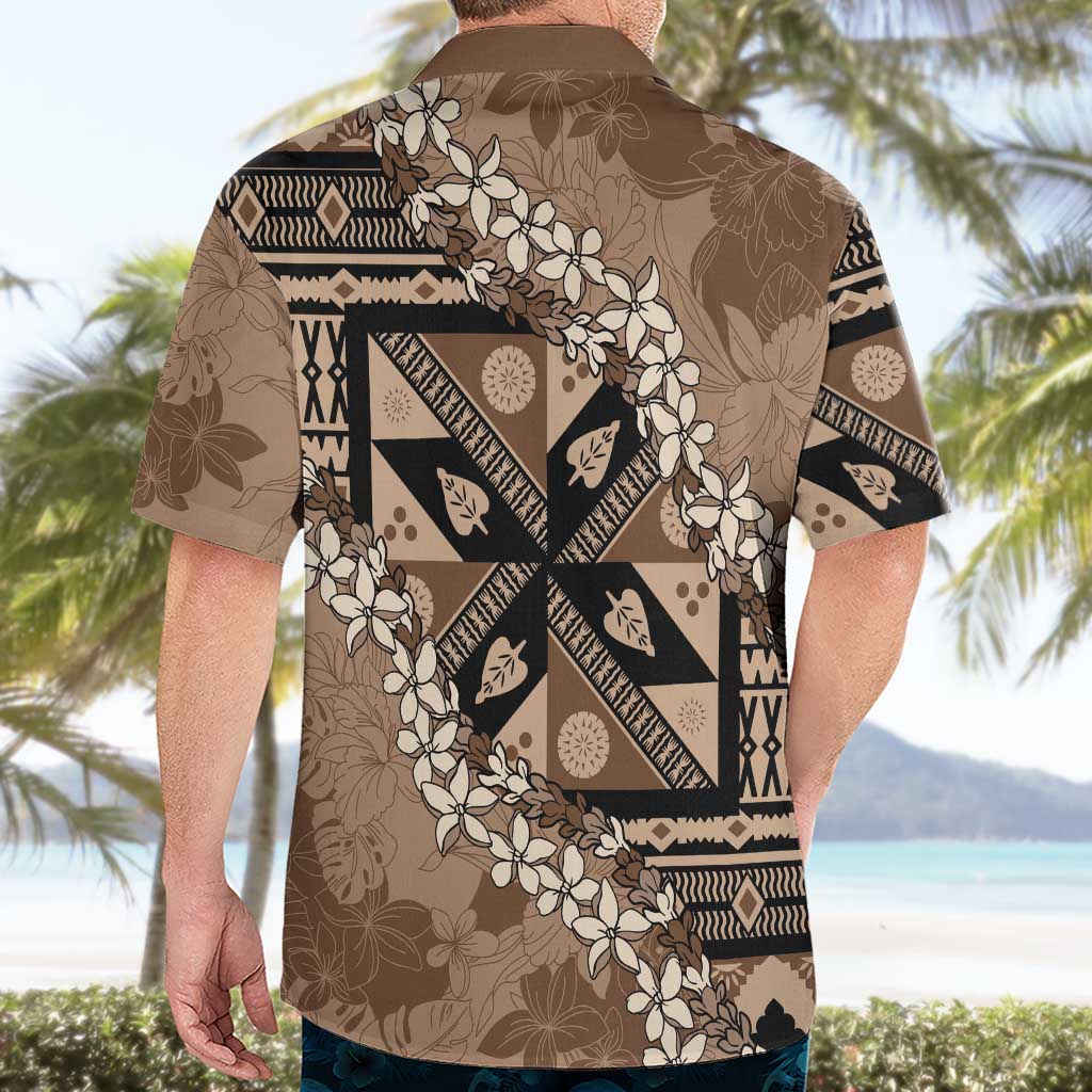 Bula Fiji Plumeria Tagimoucia Salusalu Mocha Hawaiian Shirt Kaiviti Masi - Polynesian Pride