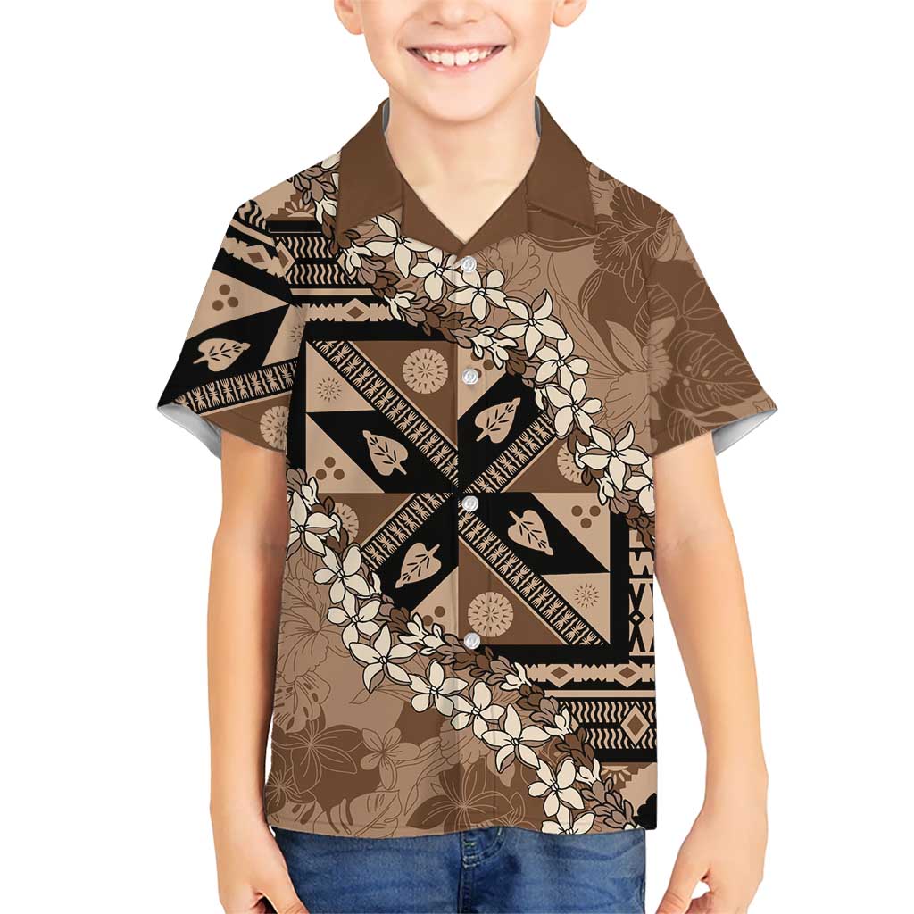 Bula Fiji Plumeria Tagimoucia Salusalu Mocha Hawaiian Shirt Kaiviti Masi - Polynesian Pride