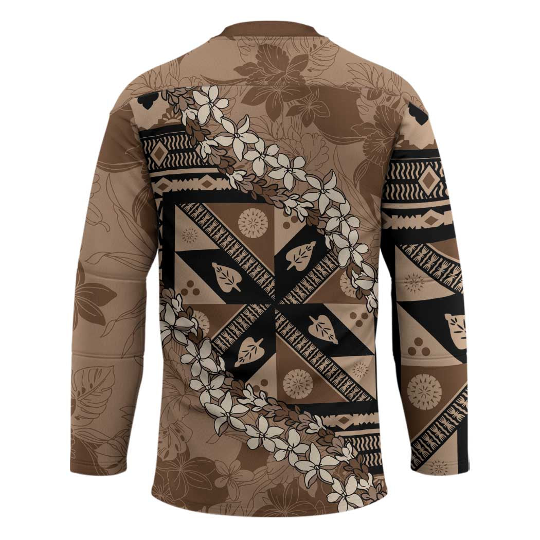 Bula Fiji Plumeria Tagimoucia Salusalu Mocha Hockey Jersey Kaiviti Masi - Polynesian Pride