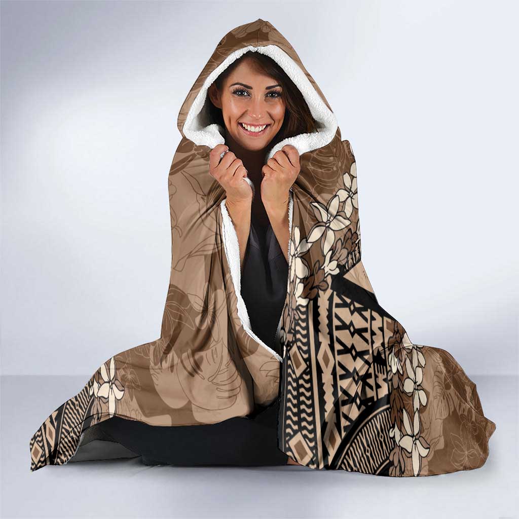 Bula Fiji Plumeria Tagimoucia Salusalu Mocha Hooded Blanket Kaiviti Masi - Polynesian Pride