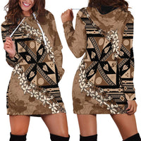 Bula Fiji Plumeria Tagimoucia Salusalu Mocha Hoodie Dress Kaiviti Masi - Polynesian Pride