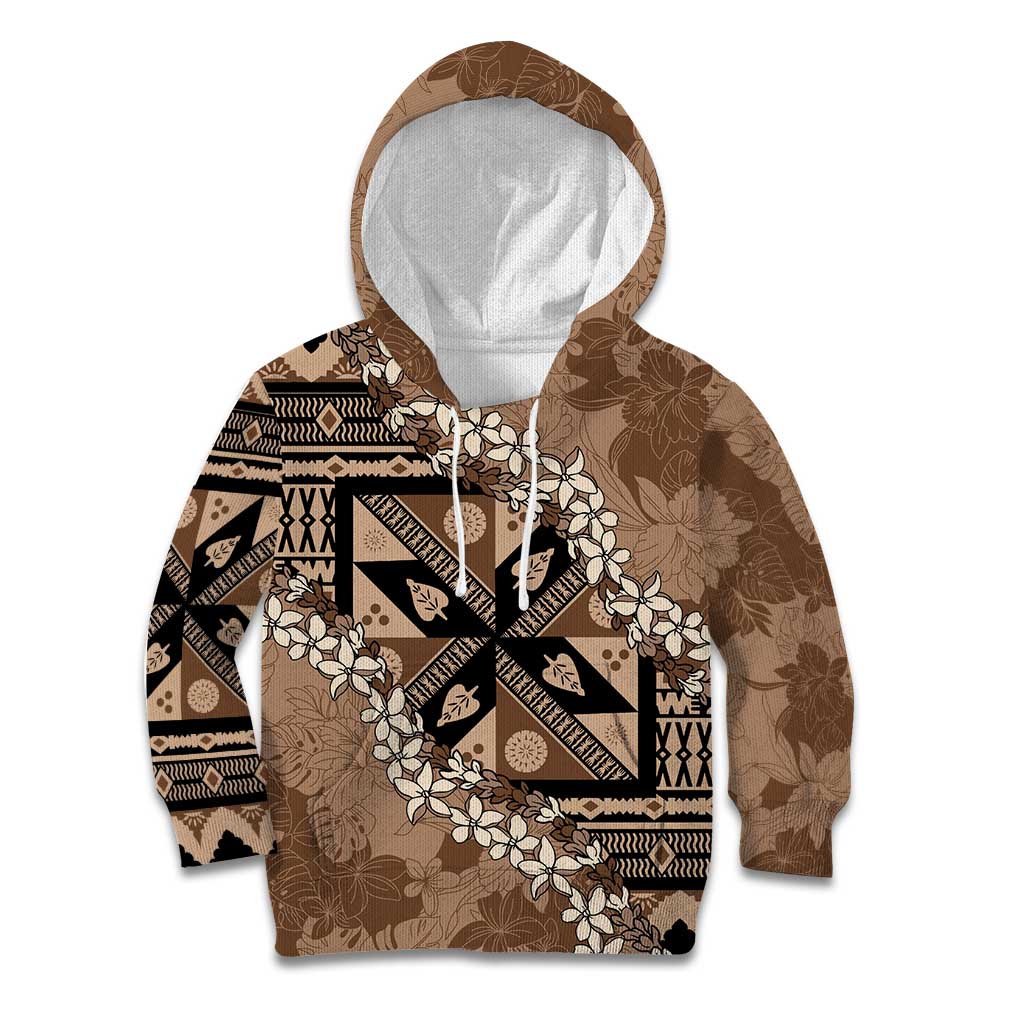 Bula Fiji Plumeria Tagimoucia Salusalu Mocha Kid Hoodie Kaiviti Masi - Polynesian Pride