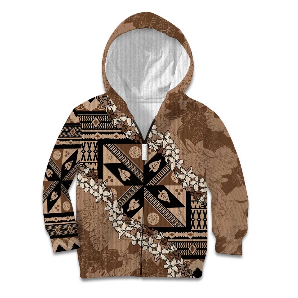 Bula Fiji Plumeria Tagimoucia Salusalu Mocha Kid Hoodie Kaiviti Masi - Polynesian Pride