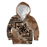 Bula Fiji Plumeria Tagimoucia Salusalu Mocha Kid Hoodie Kaiviti Masi - Polynesian Pride