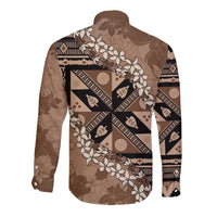 Bula Fiji Plumeria Tagimoucia Salusalu Mocha Long Sleeve Button Shirt Kaiviti Masi - Polynesian Pride
