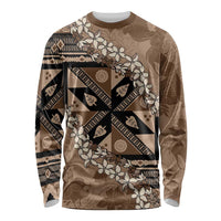 Bula Fiji Plumeria Tagimoucia Salusalu Mocha Long Sleeve Shirt Kaiviti Masi - Polynesian Pride