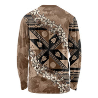 Bula Fiji Plumeria Tagimoucia Salusalu Mocha Long Sleeve Shirt Kaiviti Masi - Polynesian Pride
