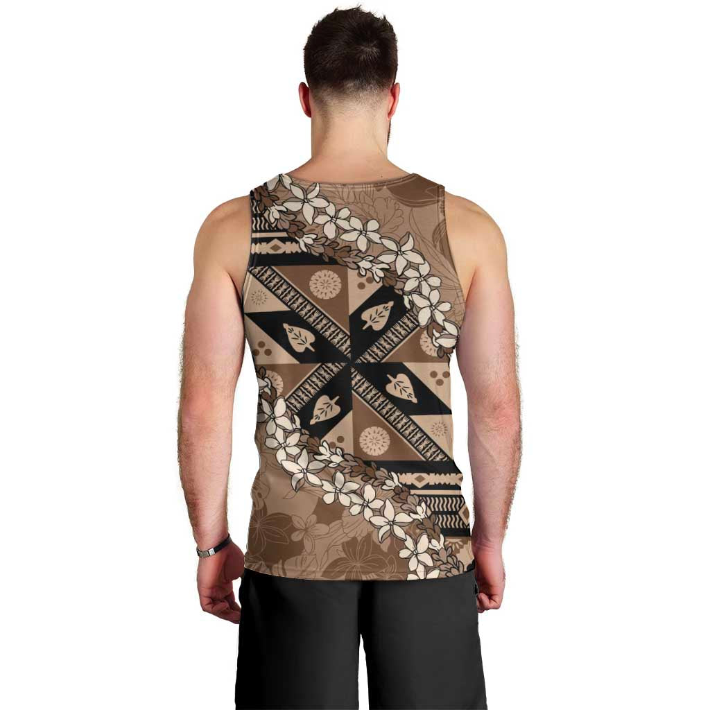 Bula Fiji Plumeria Tagimoucia Salusalu Mocha Men Tank Top Kaiviti Masi - Polynesian Pride