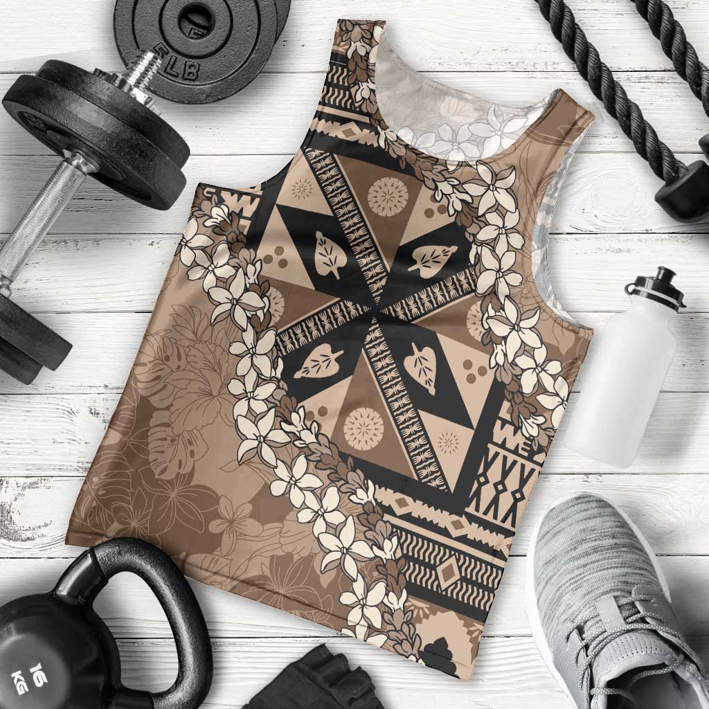 Bula Fiji Plumeria Tagimoucia Salusalu Mocha Men Tank Top Kaiviti Masi - Polynesian Pride