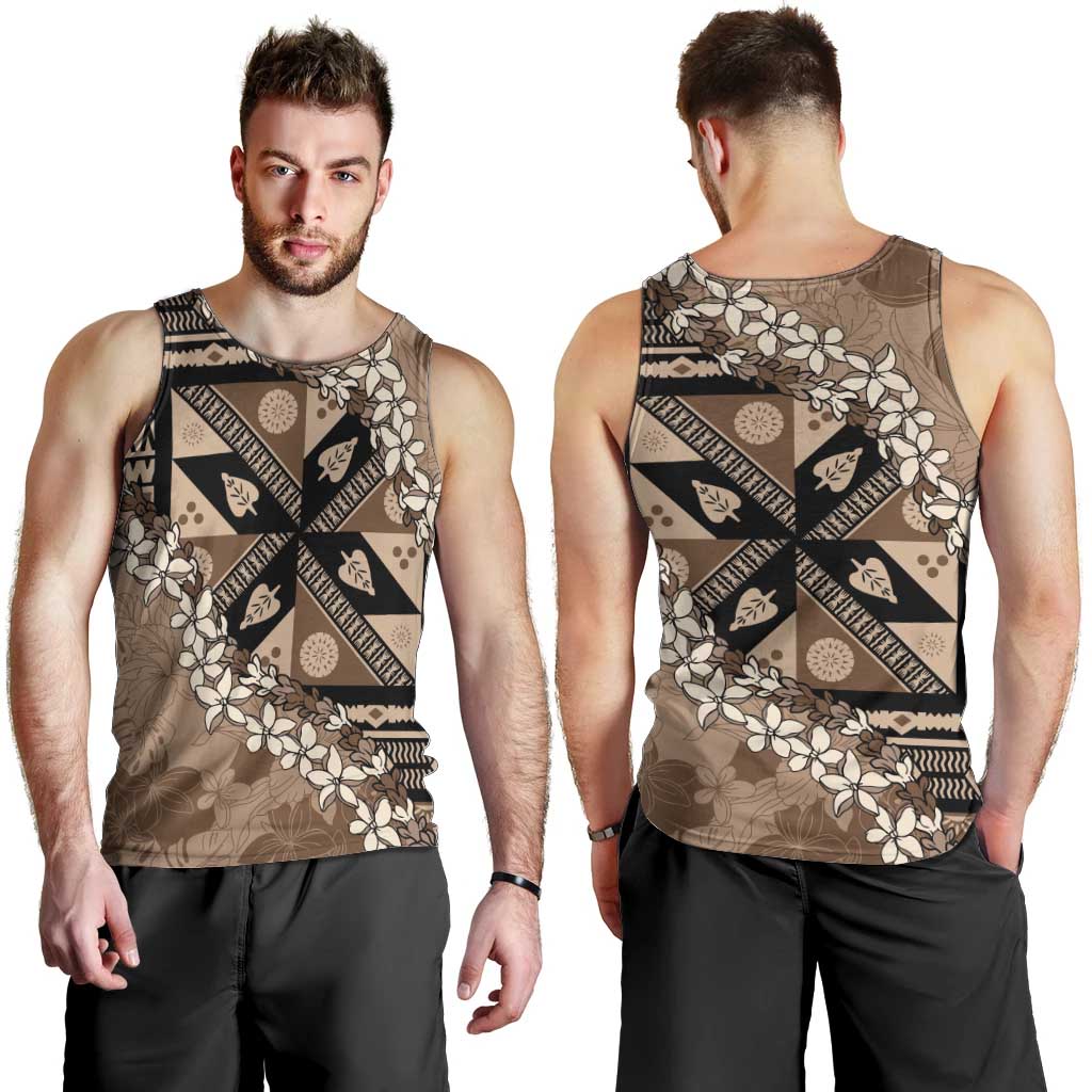 Bula Fiji Plumeria Tagimoucia Salusalu Mocha Men Tank Top Kaiviti Masi - Polynesian Pride
