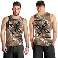Bula Fiji Plumeria Tagimoucia Salusalu Mocha Men Tank Top Kaiviti Masi - Polynesian Pride