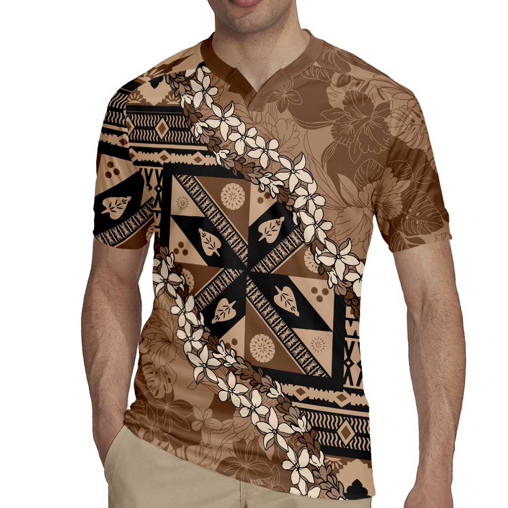Bula Fiji Plumeria Tagimoucia Salusalu Mocha Rugby Jersey Kaiviti Masi - Polynesian Pride