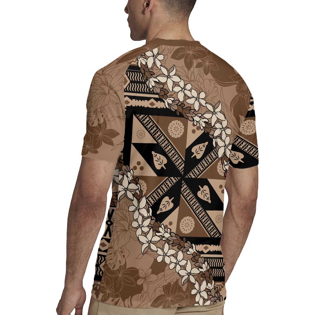 Bula Fiji Plumeria Tagimoucia Salusalu Mocha Rugby Jersey Kaiviti Masi - Polynesian Pride