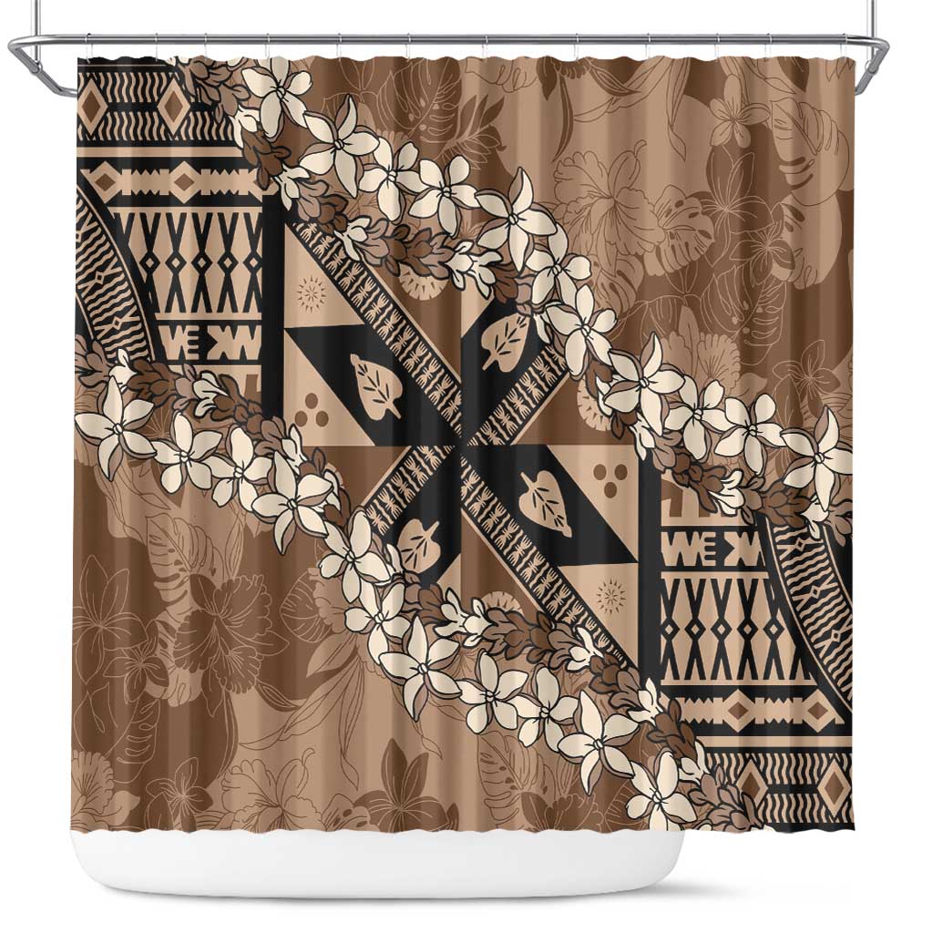 Bula Fiji Plumeria Tagimoucia Salusalu Mocha Shower Curtain Kaiviti Masi - Polynesian Pride