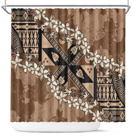 Bula Fiji Plumeria Tagimoucia Salusalu Mocha Shower Curtain Kaiviti Masi - Polynesian Pride