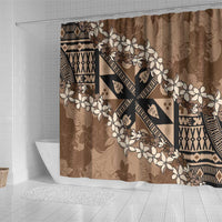 Bula Fiji Plumeria Tagimoucia Salusalu Mocha Shower Curtain Kaiviti Masi - Polynesian Pride