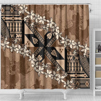 Bula Fiji Plumeria Tagimoucia Salusalu Mocha Shower Curtain Kaiviti Masi - Polynesian Pride