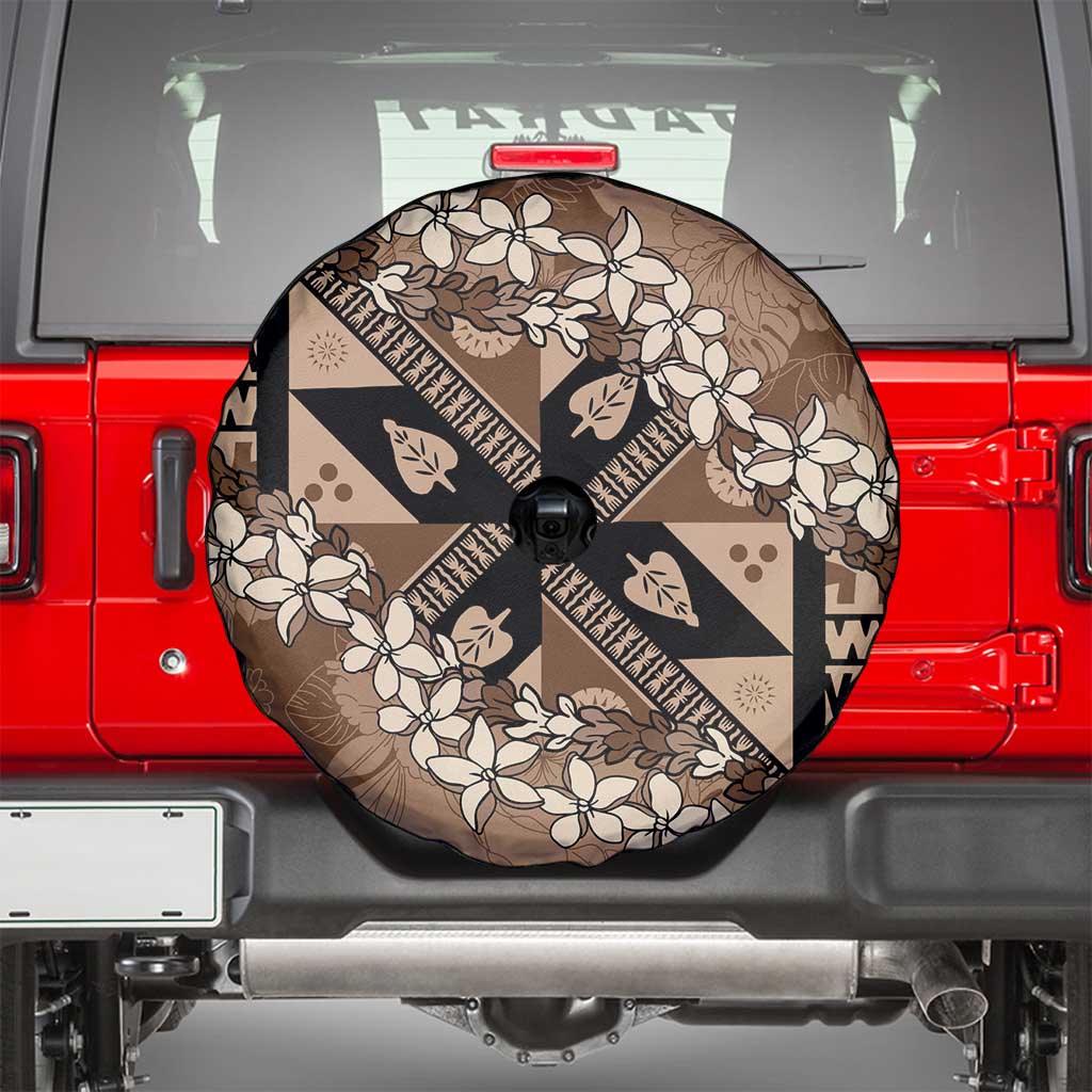 Bula Fiji Plumeria Tagimoucia Salusalu Mocha Spare Tire Cover Kaiviti Masi - Polynesian Pride