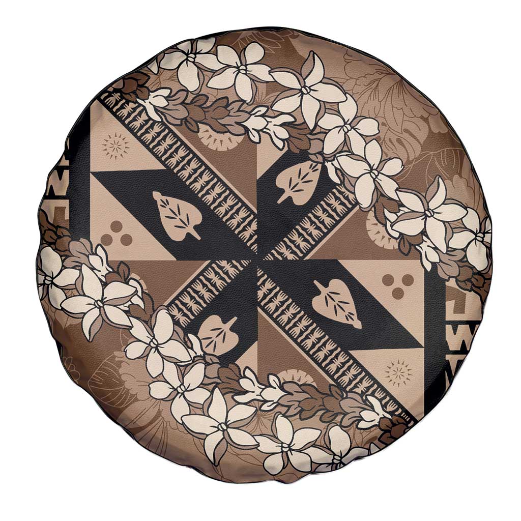 Bula Fiji Plumeria Tagimoucia Salusalu Mocha Spare Tire Cover Kaiviti Masi - Polynesian Pride