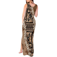 Bula Fiji Plumeria Tagimoucia Salusalu Mocha Tank Maxi Dress Kaiviti Masi - Polynesian Pride