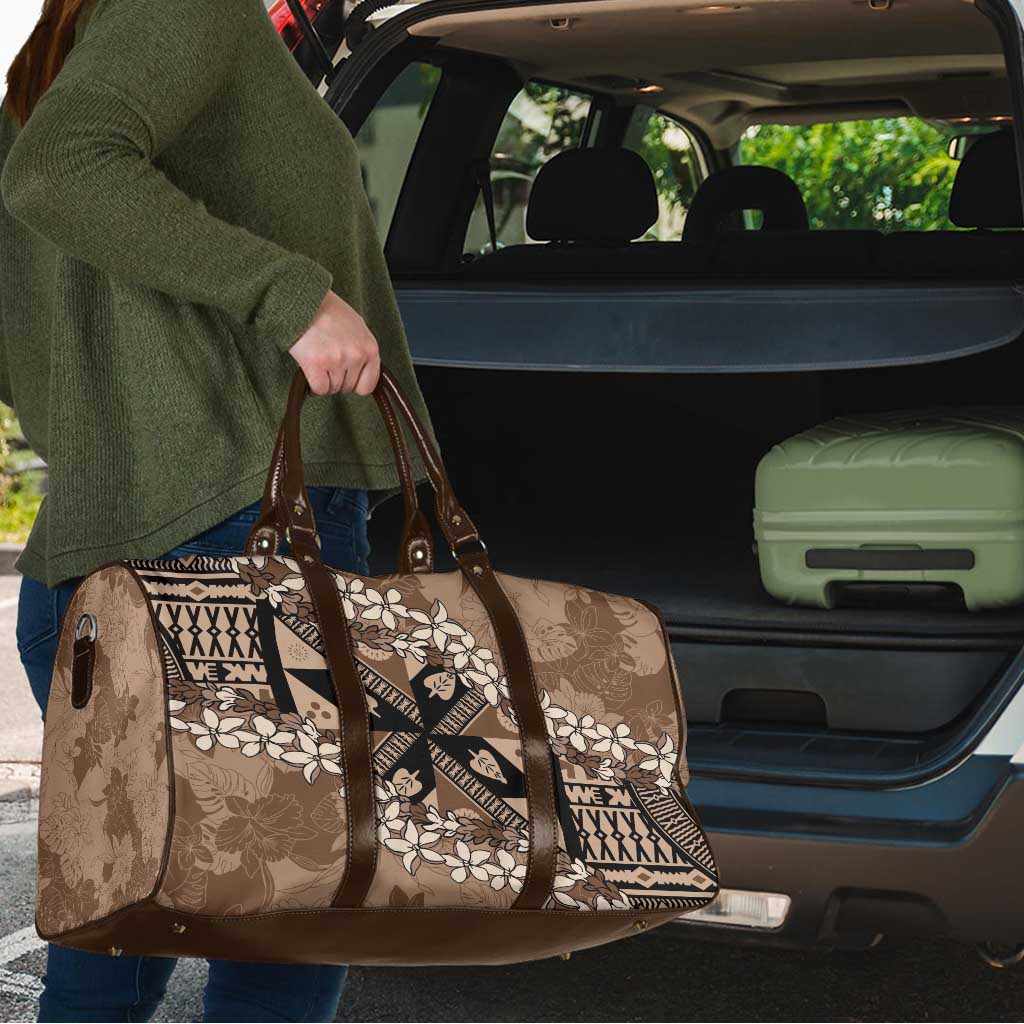 Bula Fiji Plumeria Tagimoucia Salusalu Mocha Travel Bag Kaiviti Masi - Polynesian Pride