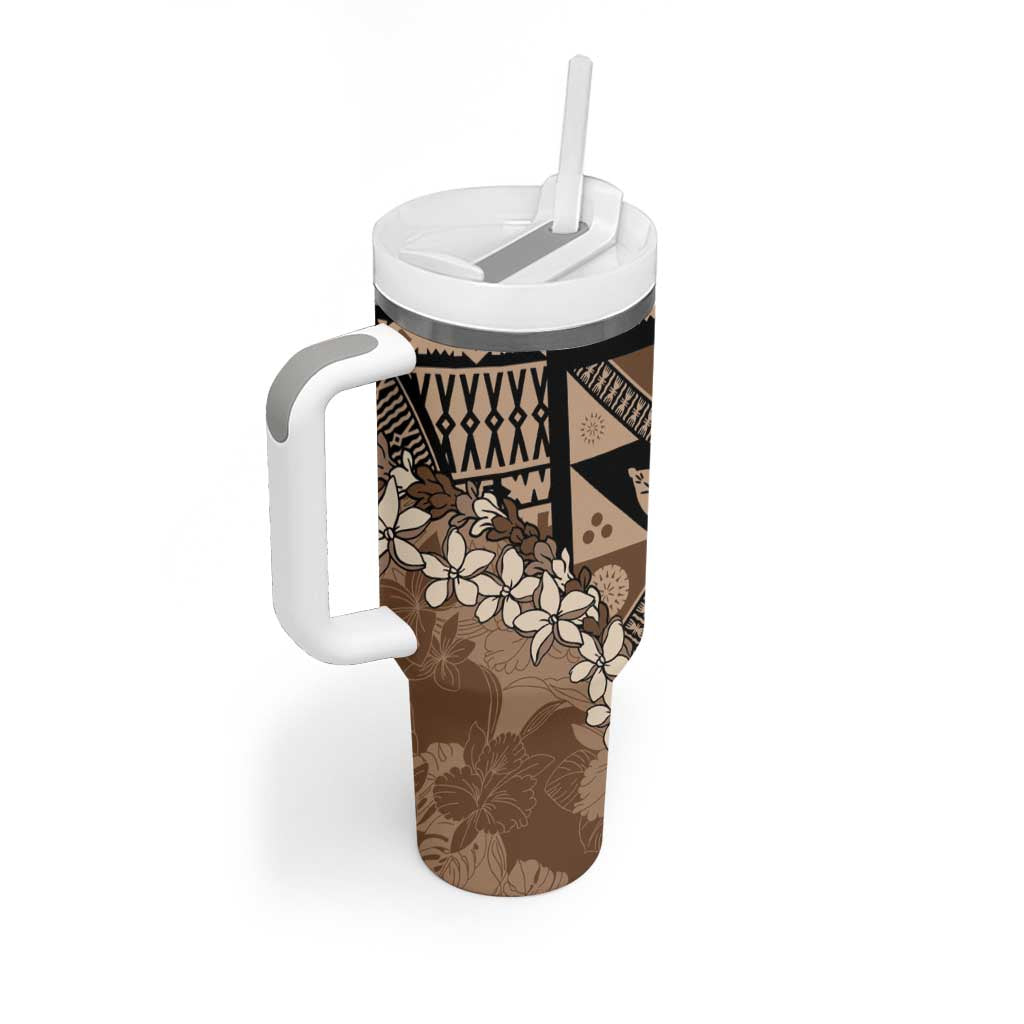Bula Fiji Plumeria Tagimoucia Salusalu Mocha Tumbler With Handle Kaiviti Masi - Polynesian Pride