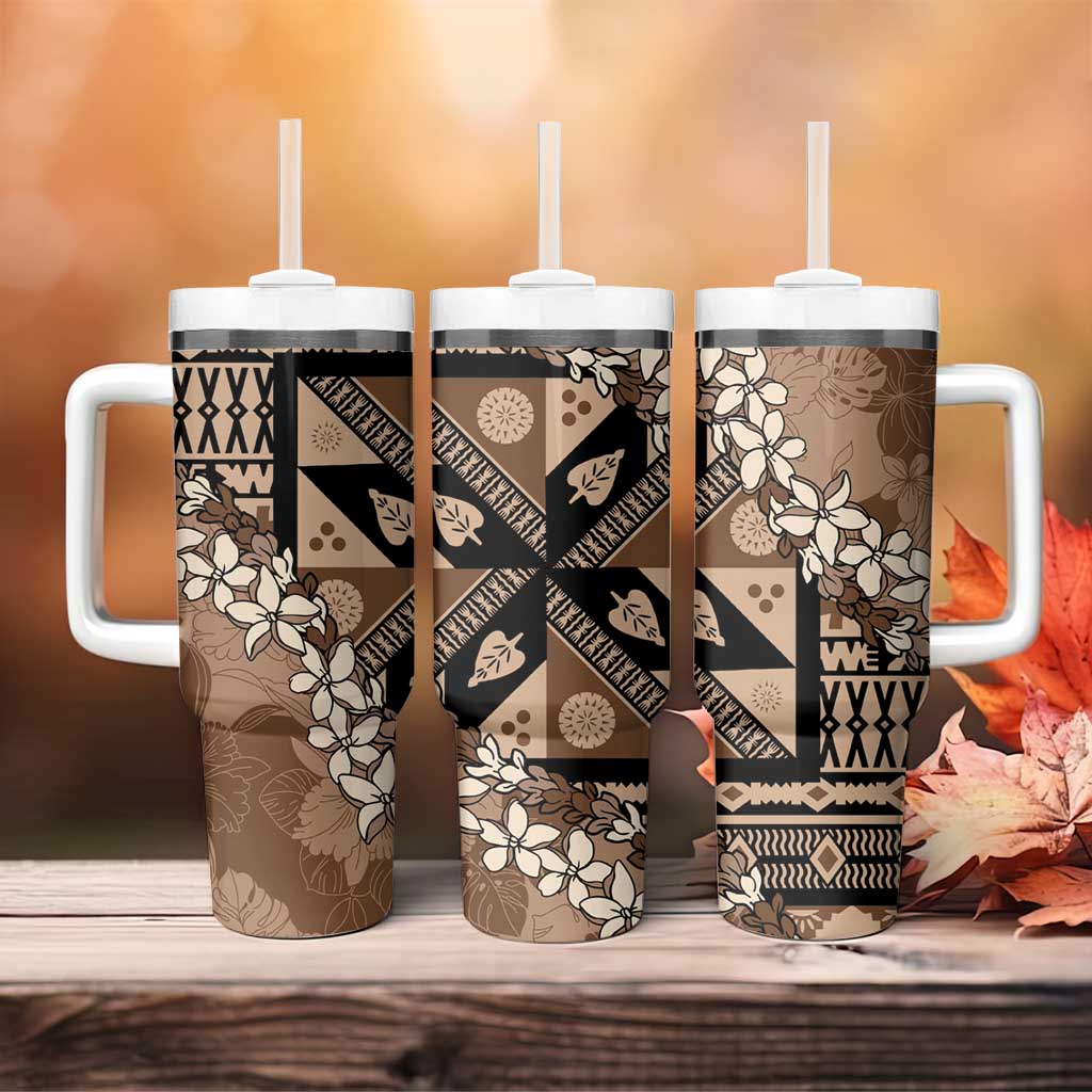 Bula Fiji Plumeria Tagimoucia Salusalu Mocha Tumbler With Handle Kaiviti Masi - Polynesian Pride