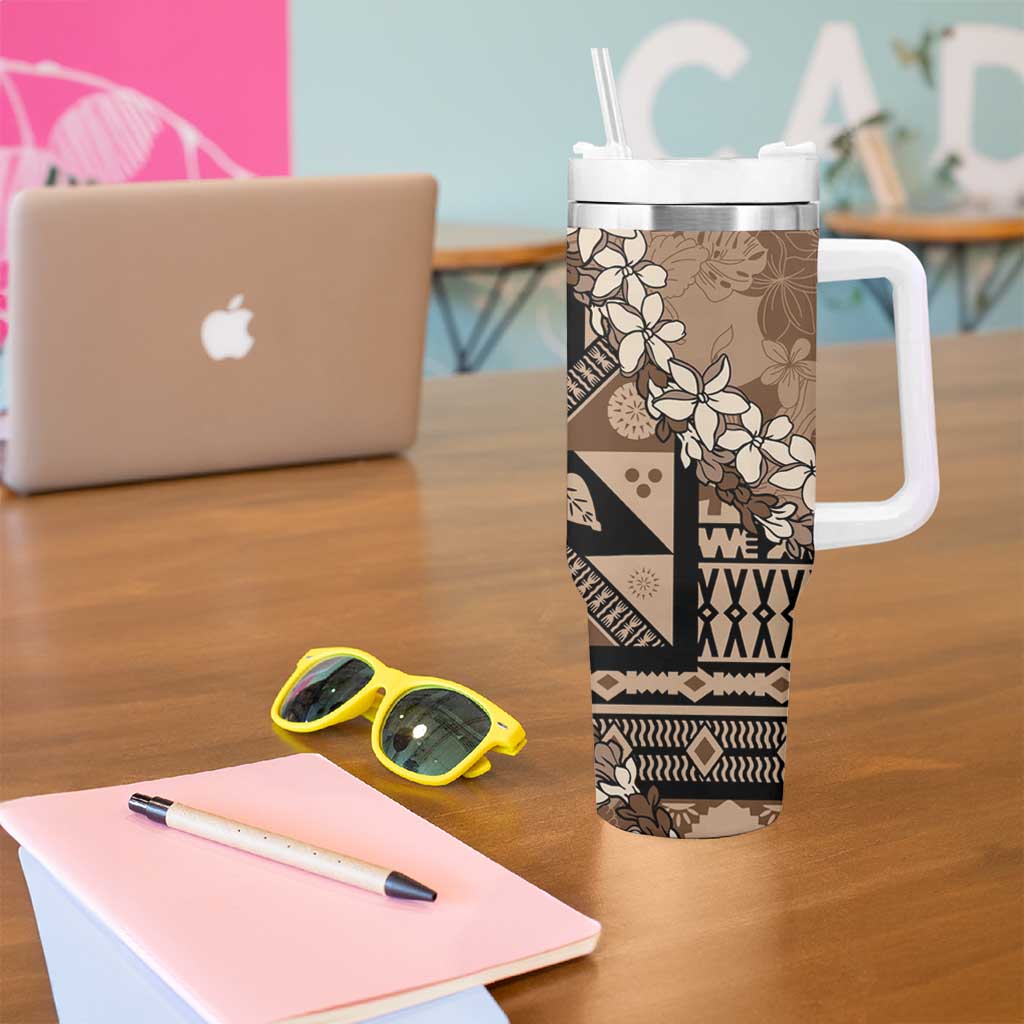 Bula Fiji Plumeria Tagimoucia Salusalu Mocha Tumbler With Handle Kaiviti Masi - Polynesian Pride