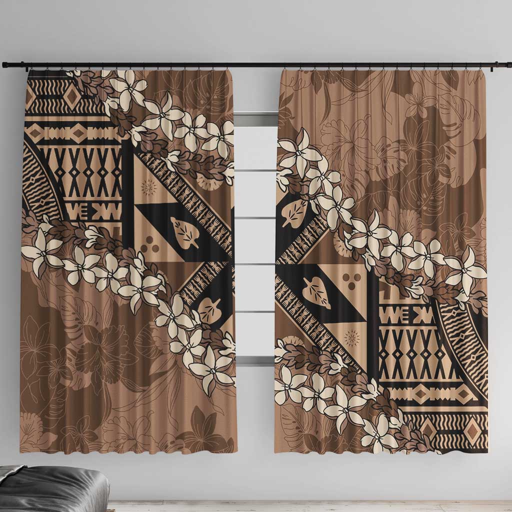 Bula Fiji Plumeria Tagimoucia Salusalu Mocha Window Curtain Kaiviti Masi - Polynesian Pride