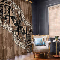 Bula Fiji Plumeria Tagimoucia Salusalu Mocha Window Curtain Kaiviti Masi - Polynesian Pride