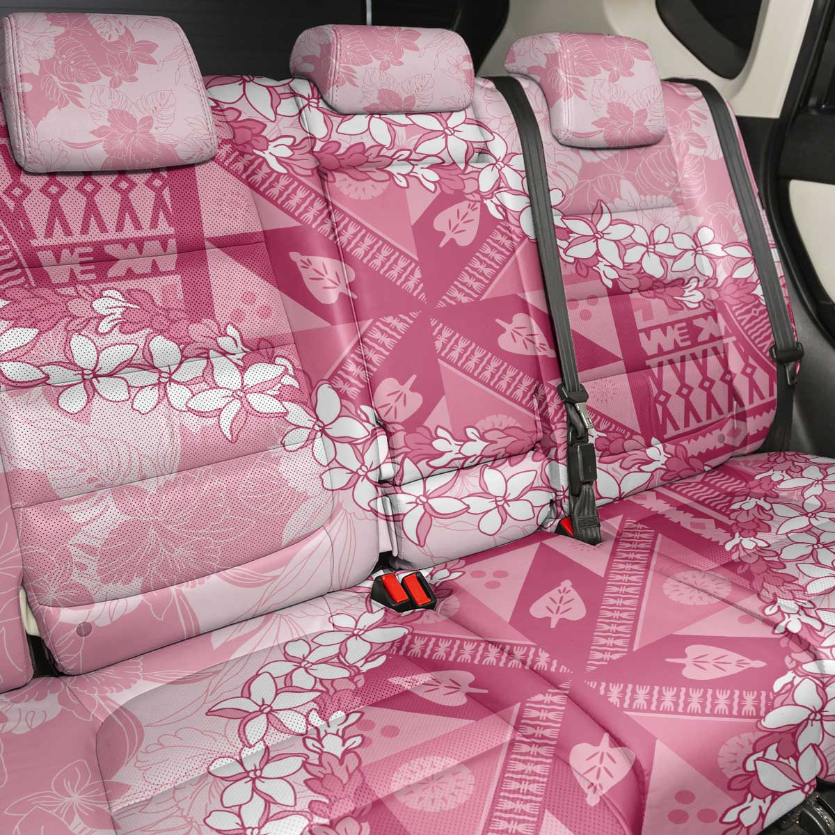 Bula Fiji Plumeria Tagimoucia Salusalu Pink Back Car Seat Cover Kaiviti Masi - Polynesian Pride