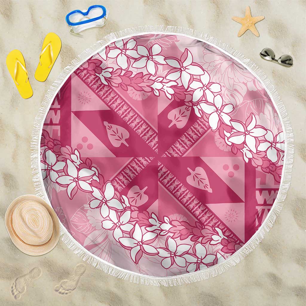 Bula Fiji Plumeria Tagimoucia Salusalu Pink Beach Blanket Kaiviti Masi - Polynesian Pride