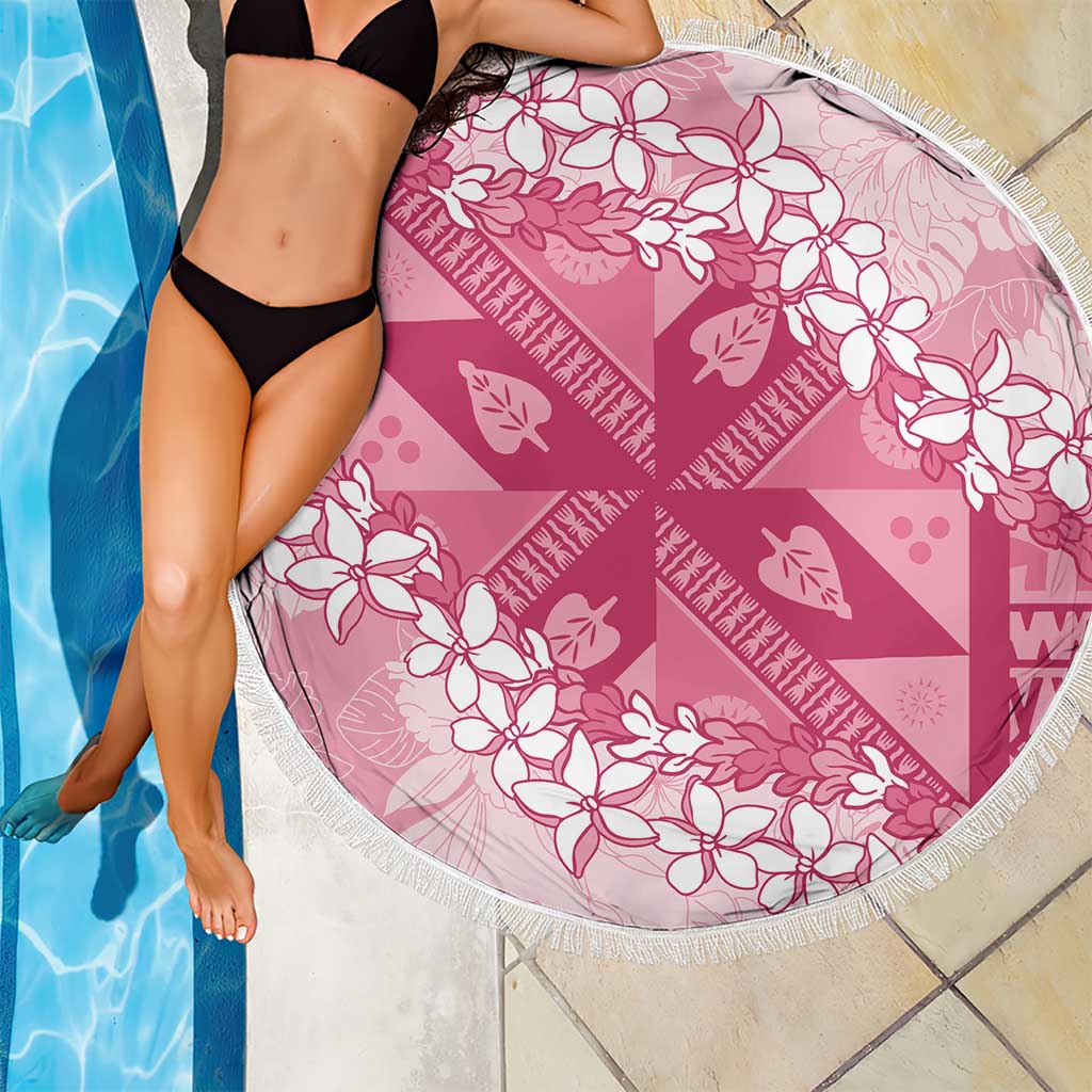 Bula Fiji Plumeria Tagimoucia Salusalu Pink Beach Blanket Kaiviti Masi - Polynesian Pride