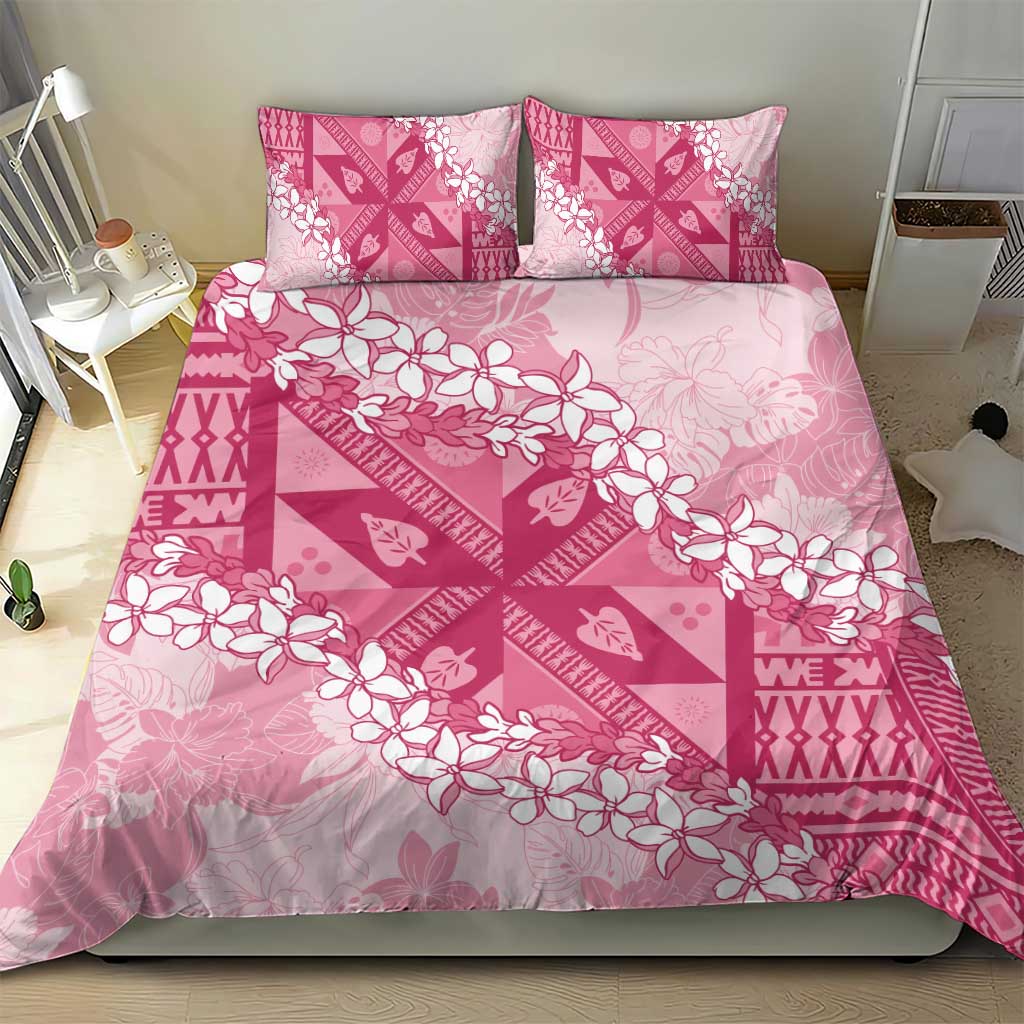 Bula Fiji Plumeria Tagimoucia Salusalu Pink Bedding Set Kaiviti Masi - Polynesian Pride