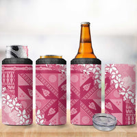 Bula Fiji Plumeria Tagimoucia Salusalu Pink 4 in 1 Can Cooler Tumbler Kaiviti Masi - Polynesian Pride
