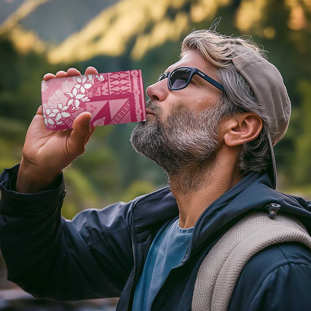 Bula Fiji Plumeria Tagimoucia Salusalu Pink 4 in 1 Can Cooler Tumbler Kaiviti Masi - Polynesian Pride