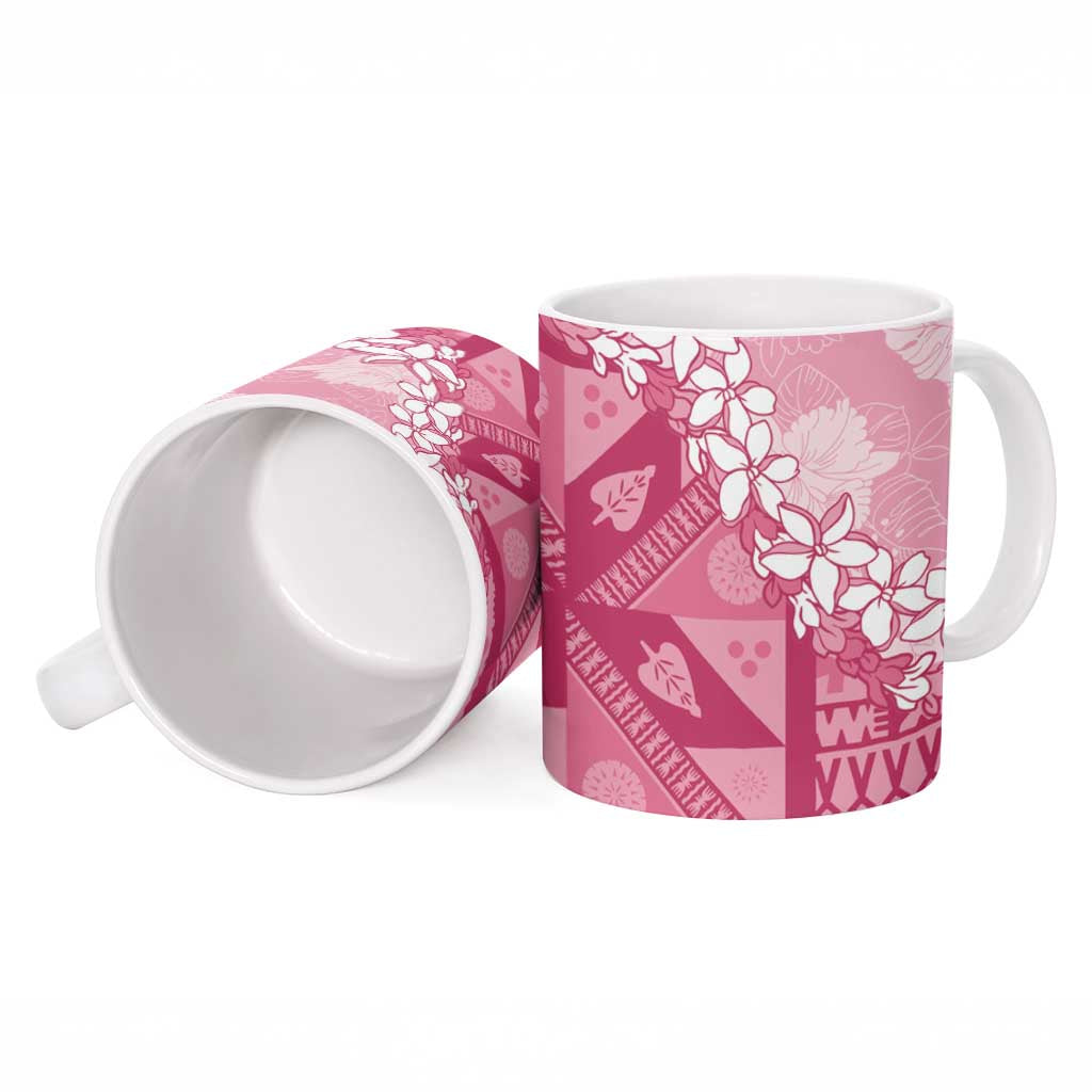 Bula Fiji Plumeria Tagimoucia Salusalu Pink Ceramic Mug Kaiviti Masi - Polynesian Pride