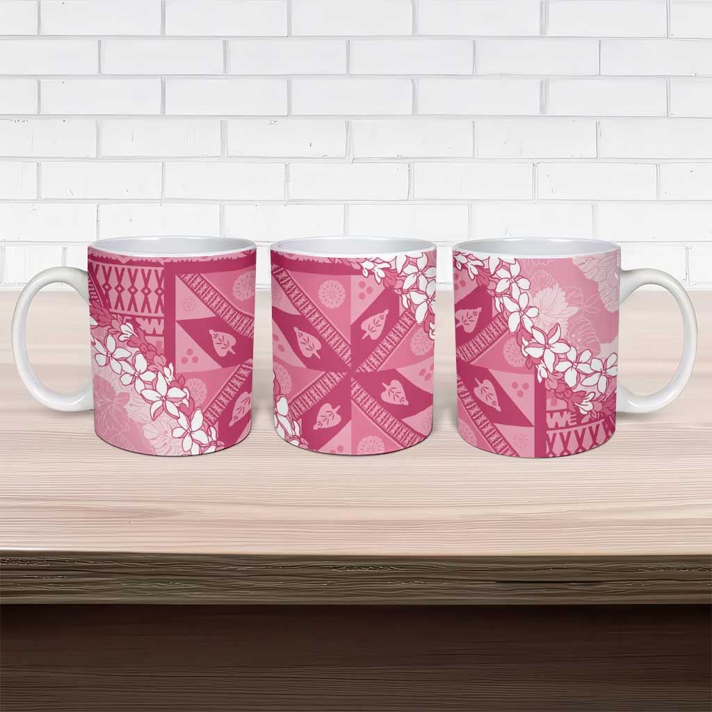 Bula Fiji Plumeria Tagimoucia Salusalu Pink Ceramic Mug Kaiviti Masi - Polynesian Pride