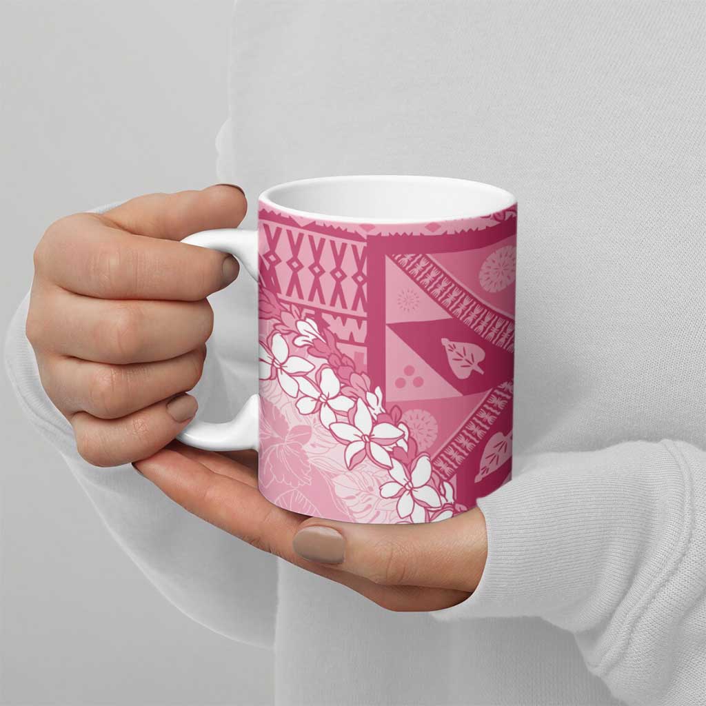 Bula Fiji Plumeria Tagimoucia Salusalu Pink Ceramic Mug Kaiviti Masi - Polynesian Pride