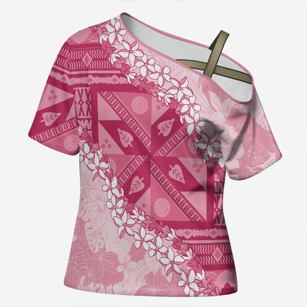 Bula Fiji Plumeria Tagimoucia Salusalu Pink Cross Shoulder Shirt Kaiviti Masi - Polynesian Pride